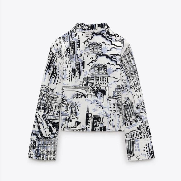 Zara Tied Button-down Shirt Size Small White Black Printed Top Flared Cuffs - Picture 8 of 11